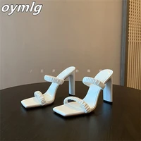 2022 summer new sandals womens one word with square head thick heel sandals and slippers wear fairy style sexy high heels