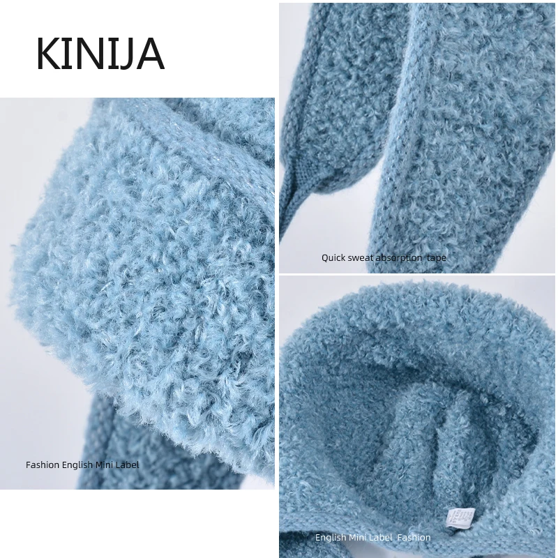 Женская Зимняя Термошапка-бини Вязаная Одноцветная Теплая Защитная Шапка С