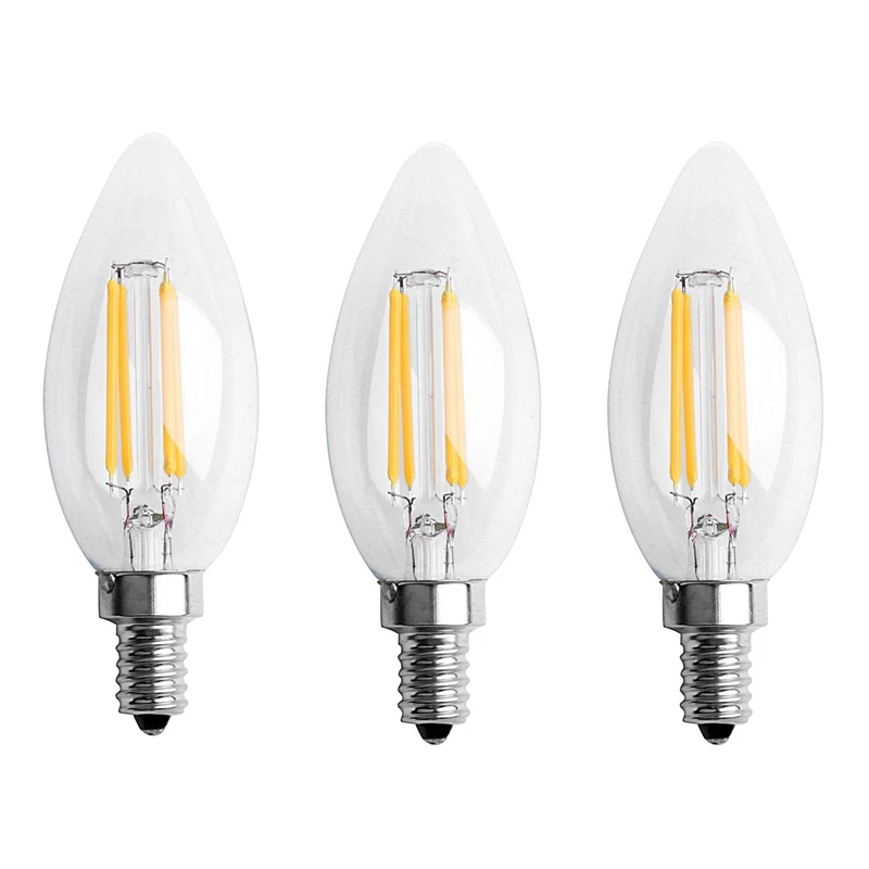 

3X Dimmable E12 4W COB Candle Flame Filament LED Light Bulb Lamp 10 X 3.5Cm