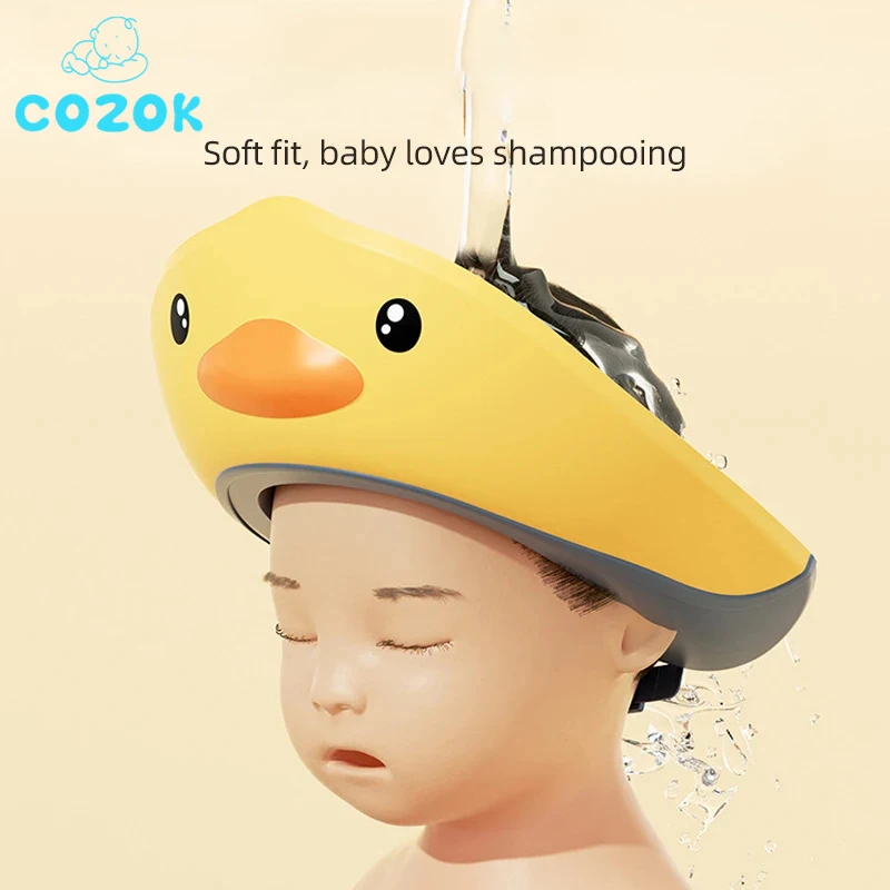 

COZOK Baby Shampoo Cap Waterproof Ear Protection Silicone Cartoon Duck Children Shower Cap Water-blocking Hat Accessories