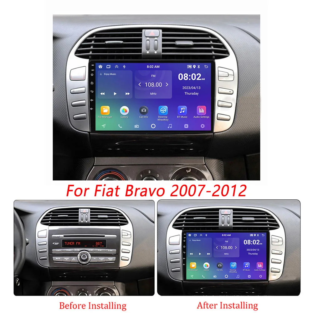 Фото Автомобильный радиоприемник Android 14, для Fiat Bravo 2007-2014, автомобильный беспроводной CarPlay, Android Auto, 4G, Wi-Fi, GPS, мультимедиа, Bluetooth, сенсорный экран №2