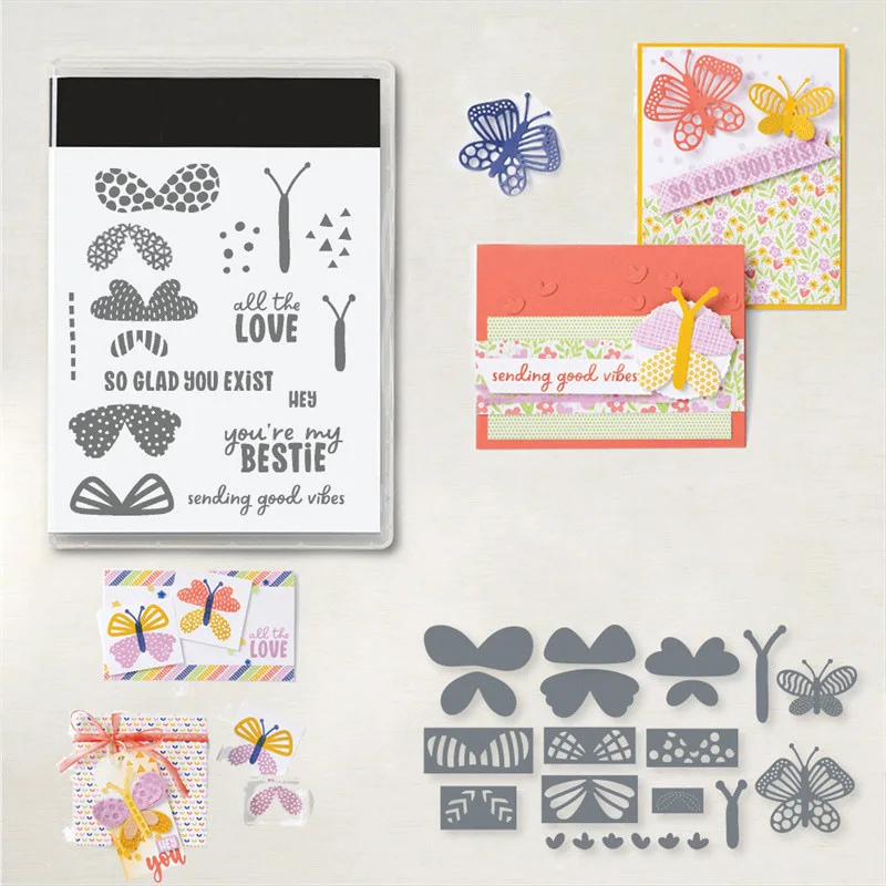 

2022 Butterfly Metal Cutting Dies and Clear Stamps for DIY Scrapbooking Card Stencils Paper Crafts Making Photo Album Decor