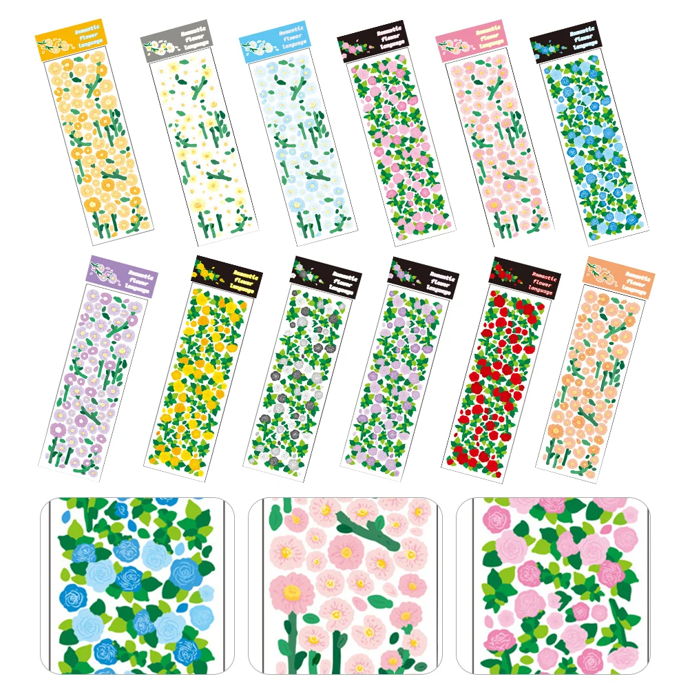 

12 Sheets of Flower Stickers Adhesive DIY Stickers Scrapbooking Decals DIY Supplies