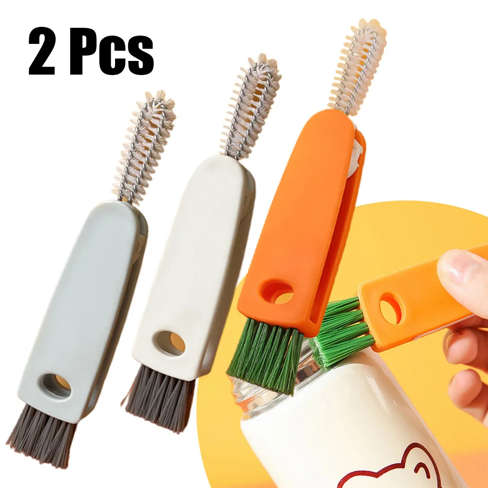 

2pcs 3 In 1 Bottle Cap Brush Milk Bottle Brush Cup Cover Cleaning Brush Portable Multifunctional Lunch Box Groove Cleaning Brush