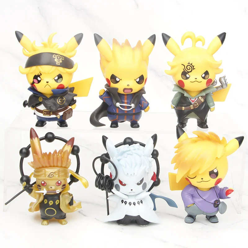 

6pcs Set Pokemon Pikachu Cos Naruto Anime Figure Madara Deidara PVC Figurine Anime Collection Funny Model Toy Christmas Gift