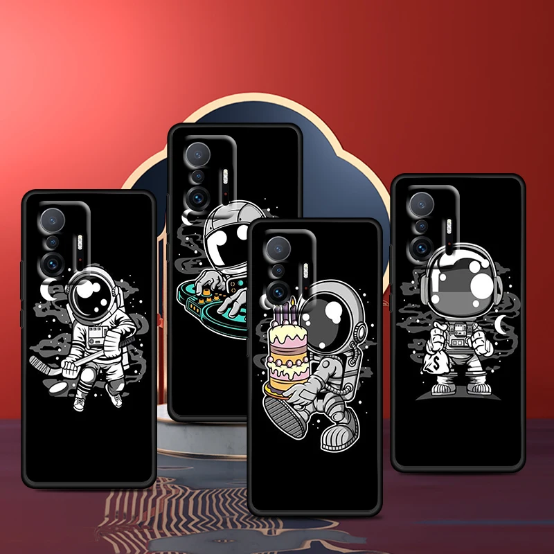 

Funny Astronaut Cartoon Cute For Xiaomi Mi 11T 11i 10T 10i 9T 8 A3 K30S K30T Pro Lite Ultra 5G Silicone Black Phone Case Cover