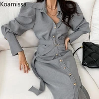 koamissa elegant turn down collar maxi dress vintage plaid women long sleeve office party dress 2022 belted female vestidos robe