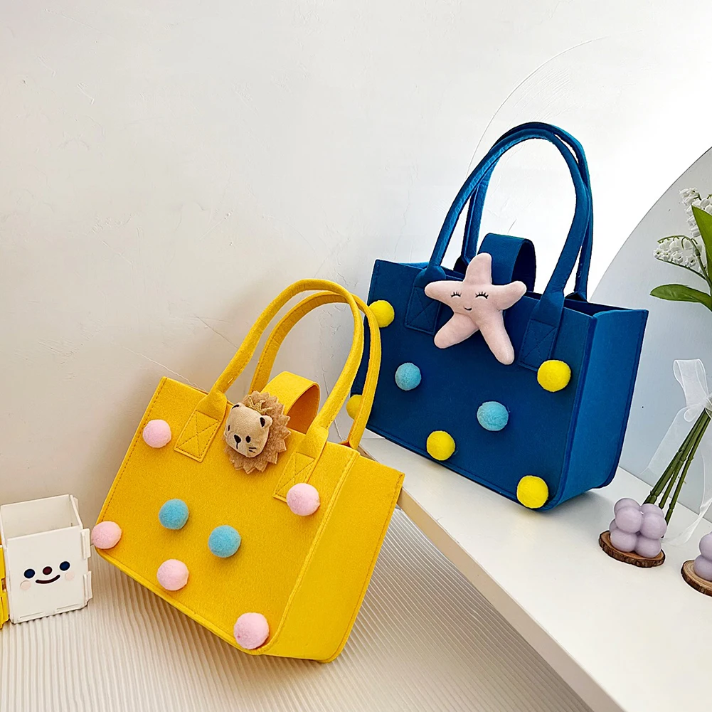 

Casual Felt Totes Portable Bag Kid Cartoon Top-Handle Bag Pocketbooks Organizer Clutch Shoulder Handbags for Traveling