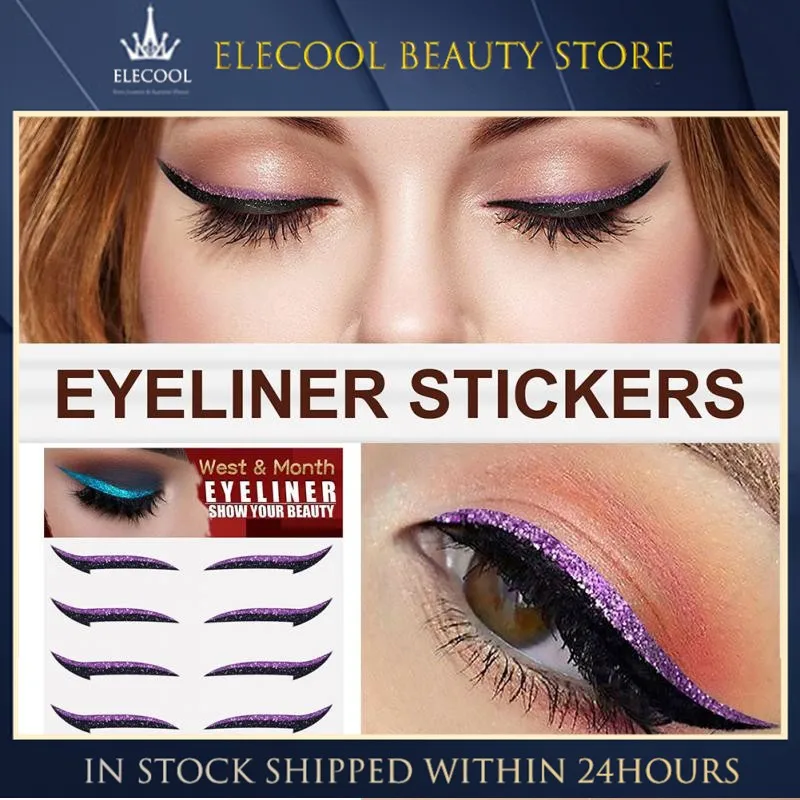 5 Pairs Eyeliner Stickers 8 Color Reusable Self-adhesive Glitter Eyeliner Double Eyelid Tape Cat Eye Makeup Cosmetic