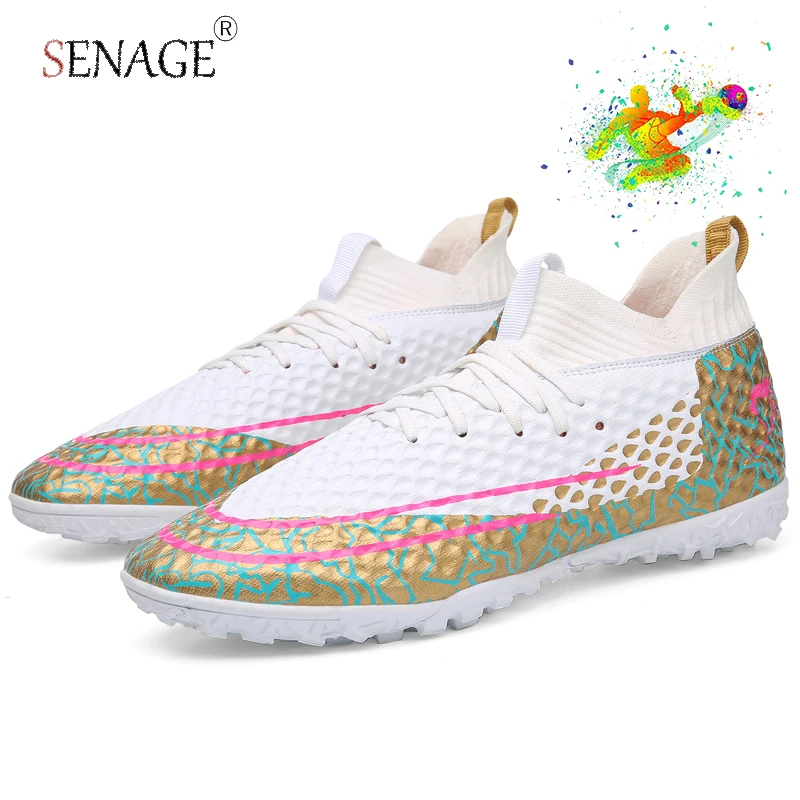 

SENAGE Professional Men Soccer Cleats High Ankle Football Boots Long Spikes TF/FG Outdoor Kids Adult Futsal Soccer Traing Boots