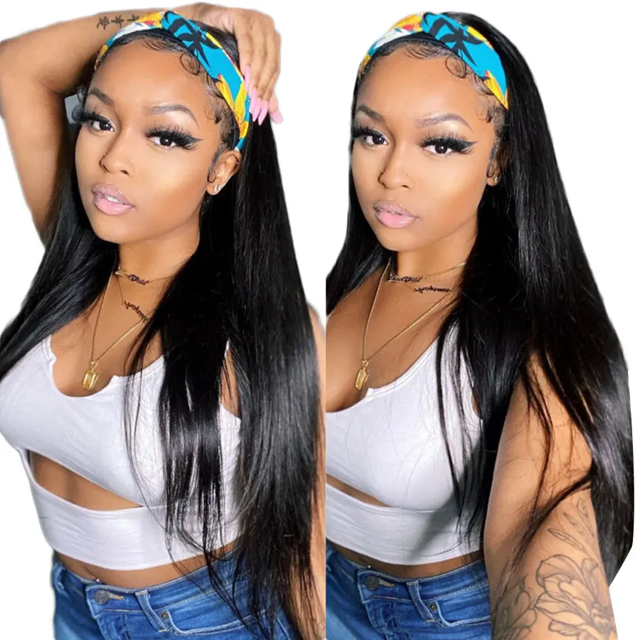 Women's Straight Headband Wig Human Hair Glueless Brazilian Remy Hair Wig For Women Full Machine Made Human Hair Natural Color