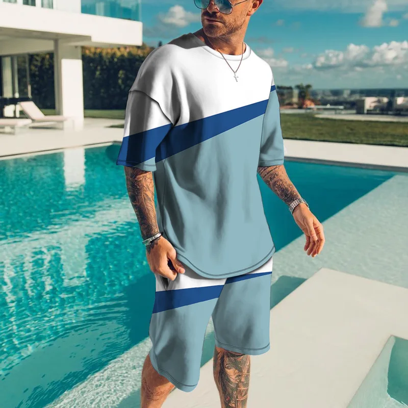

Beach Men Sport Suit 2 Piece Sets Tracksuit Men's Summer Daily Retro Beach Style 3D Printed t shirts Men Suit shirt Short