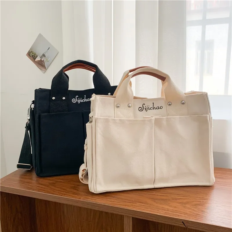 

2022 New Strap Shoulder Crossbody Bags Lady Shopper Bag Female Casual Canvas Capacity Tote Women Handbags Wide