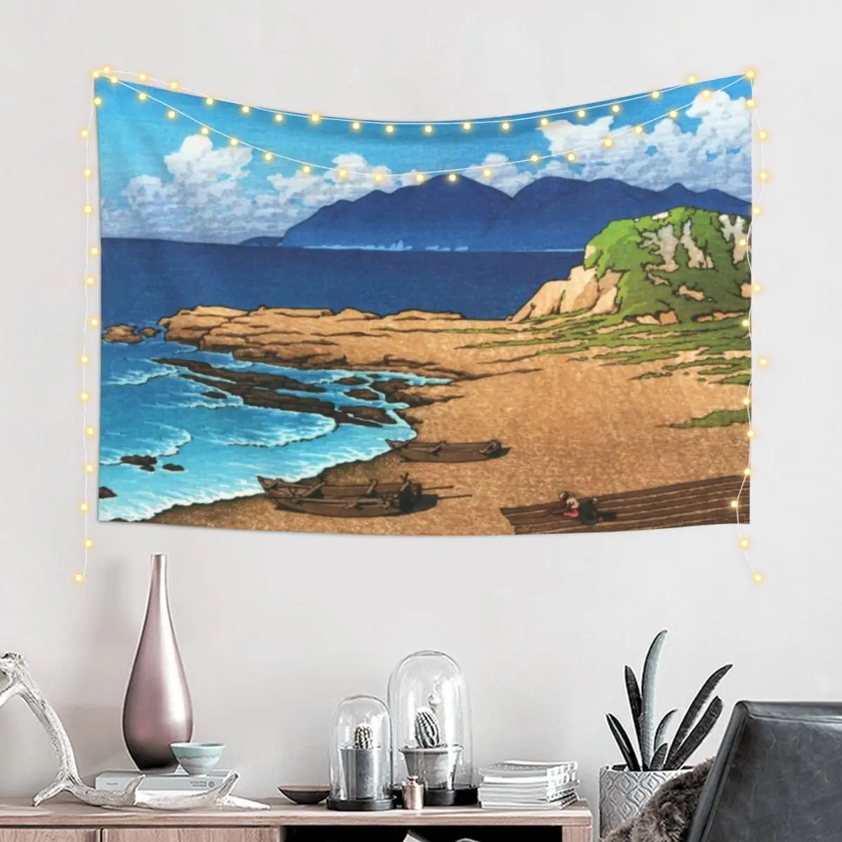 Гобелен Mera in Boshu от Kawase Hasui для организации и украшения спальни обои настенный