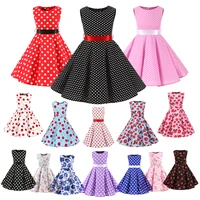 girls summer sleeveless floral dress flower cherry pattern kid clothes polka dot vintage with belt fancy casual princess dress