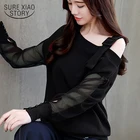 Осенняя однотонная женская блузка рубашка одежда женские модные женские блузки 2018 рубашка с длинными рукавами сексуальная женская  с открытыми плечами Топ 1224 40