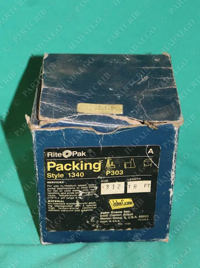 

John Crane Rite Pak, P303, Style 1340 Braided Graphite Mechanical Packing Seal C