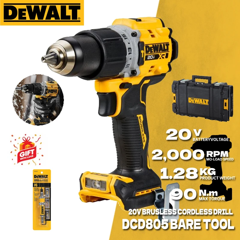 Dewalt DCD805 Cordless Hammer Drill Driver Kit Bare Tool 20V MAX 1/2 in Rechargeable Power Tools DCD805B Brushless Impact Drill