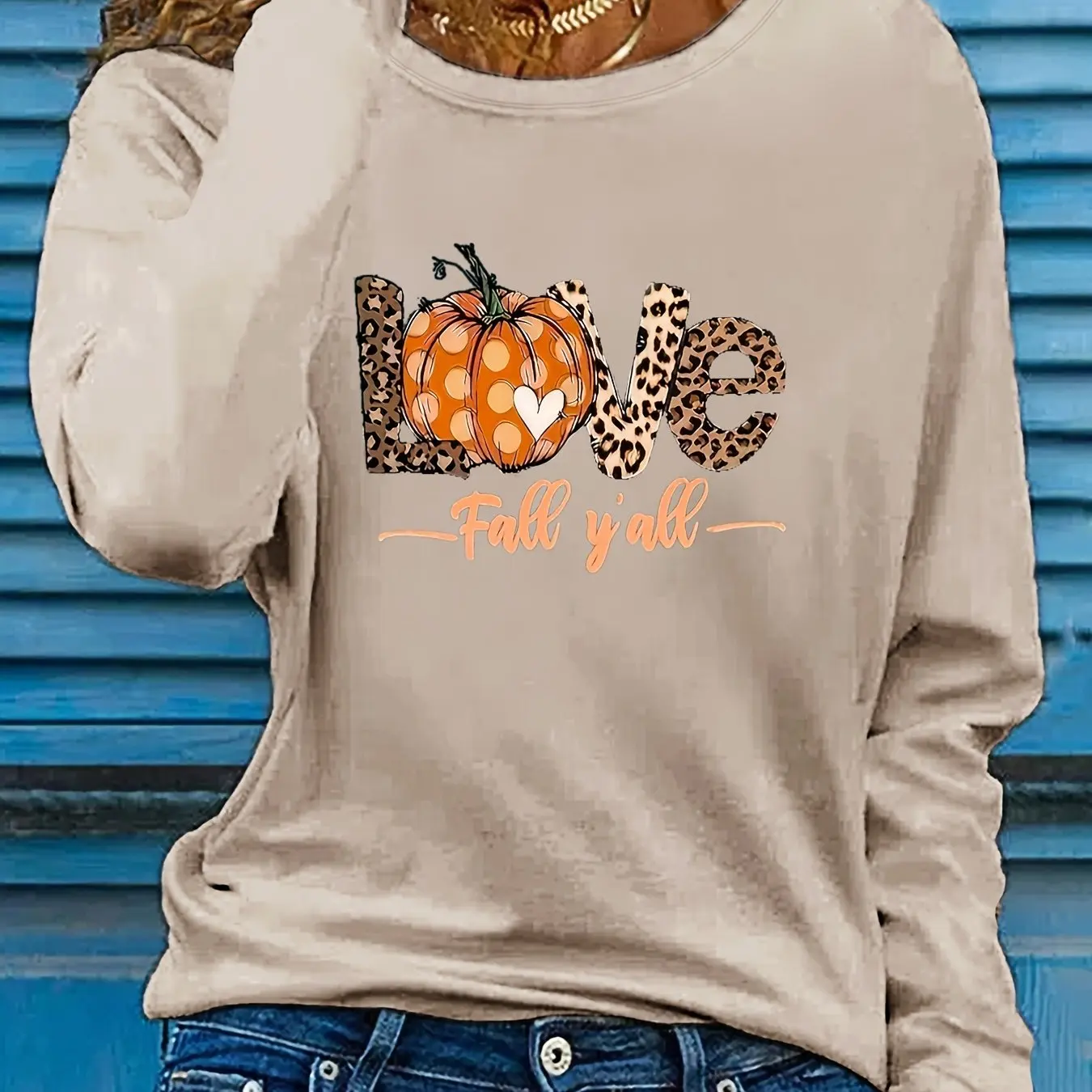 

Love Fall Y'all Print T-shirt Casual Long Sleeve Crew Neck T-shirt, Women's Clothing