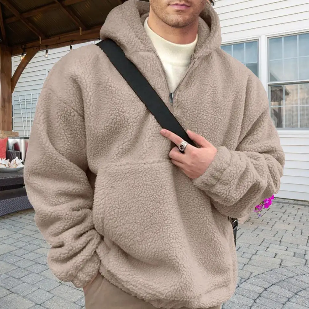 Зимняя мужская толстовка с большим карманом Frotn фланелевым воротником на молнии