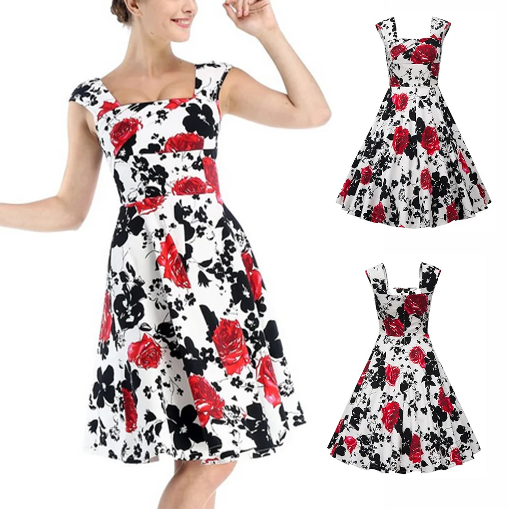 

Женское летнее коктейльное платье, современное винтажное платье в европейском стиле для женщин в стиле рокабилли, Повседневное платье для ...