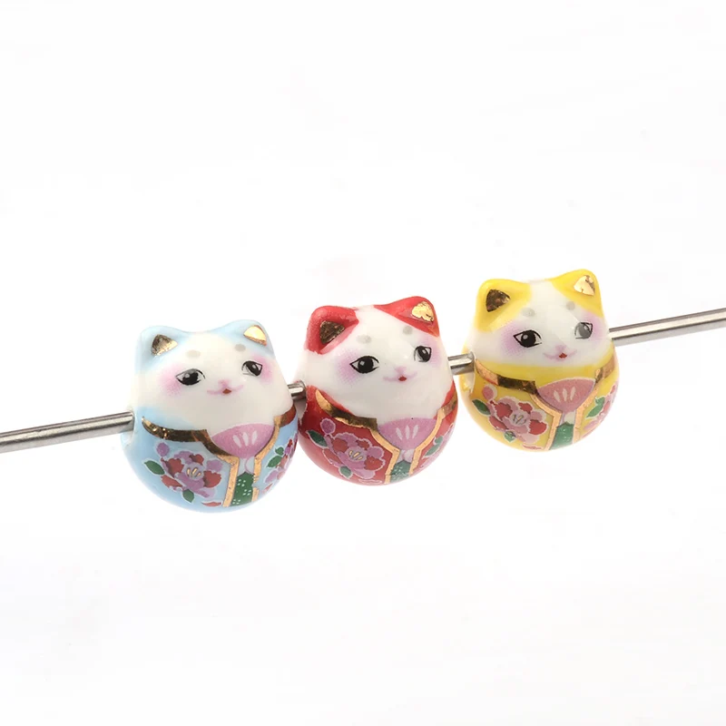 

5pcs Flowers Skirt Lucky Cat Shape Ceramic Beads for Jewelry Making DIY Beads Loose Spacer Charm Bracelet Jewelry