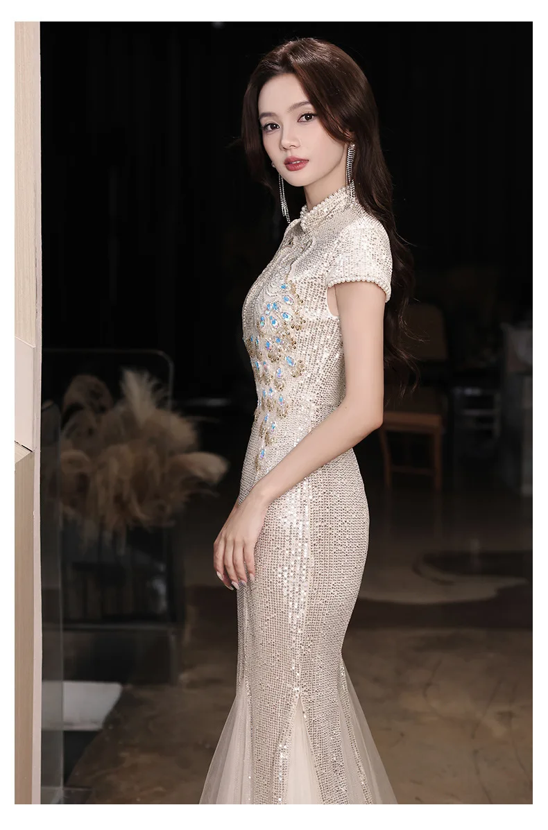 Вечернее платье-Ципао в западном стиле с блестками