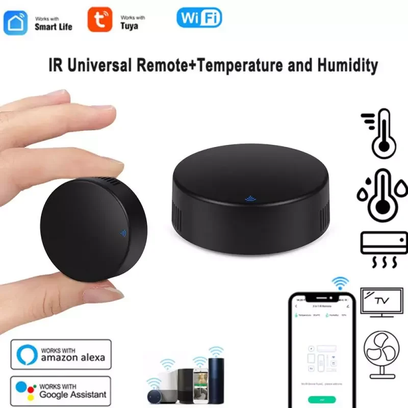 

NEW2023 WiFi 3 In 1 IR Remote Controller + Temperature And Humidity Sensor App Voice Control Work With Alexa Home