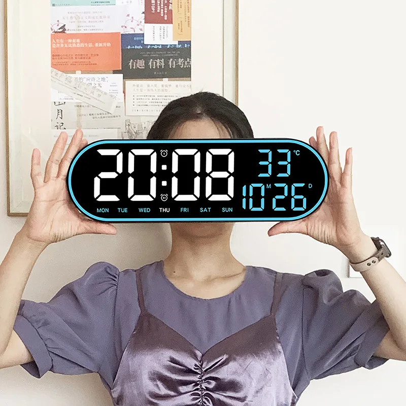 

15 Inch Wall Clock Countdown Remote Control Digital Alarm Clock Electronic Mute Dual Alarms Temperature Display 12/24H LED Clock