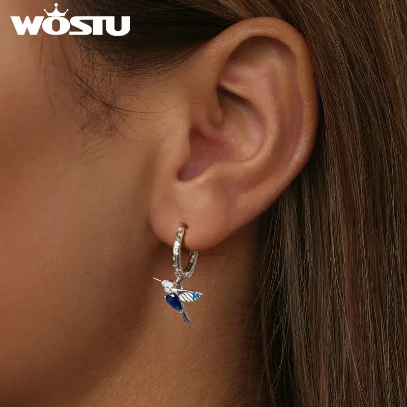 Женские серьги-подвески в виде Колибри из серебра 925 пробы