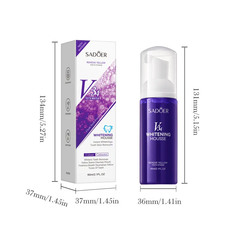 60 мл V34Мусс Зубная паста Отбеливающая зубная Осветляет отбеливание зубов Чистая