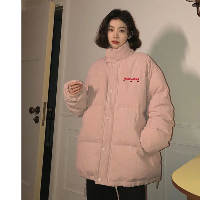 Parkas Jackets Corduroy Cotton Coat for Women Winter Coats New Style Peach Heart Embroidery  Hickened