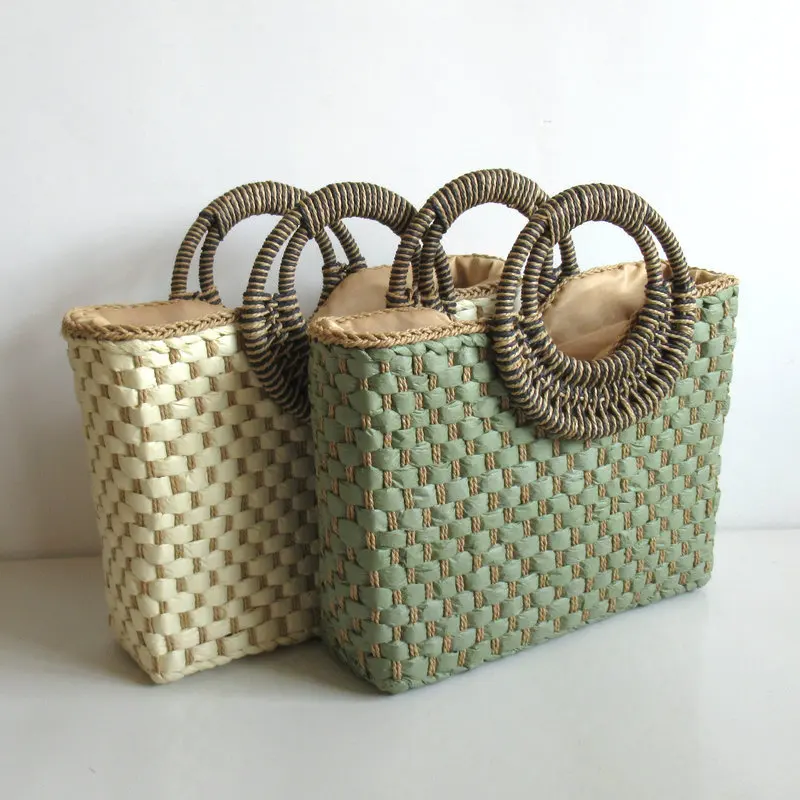 

British square paper woven bag Handmade women's straw woven bag Women's woven beach bag Shop accessories Fashion women's handbag