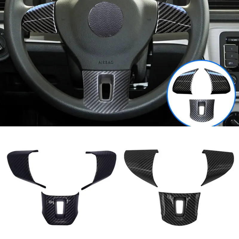 

For VW Golf 5 Jetta Bora Polo Passat B6 B7 Touran Tiguan 3pcs Carbon Texture Interior Steering Wheel Panel Cover Protective Trim