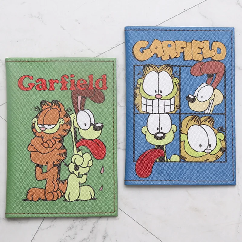 Cartoon Garfield Cat Creative Personality Pu Leather Cartoon Four Grid Print Passport Storage Clip Fashion Boy Girl Holiday Gift