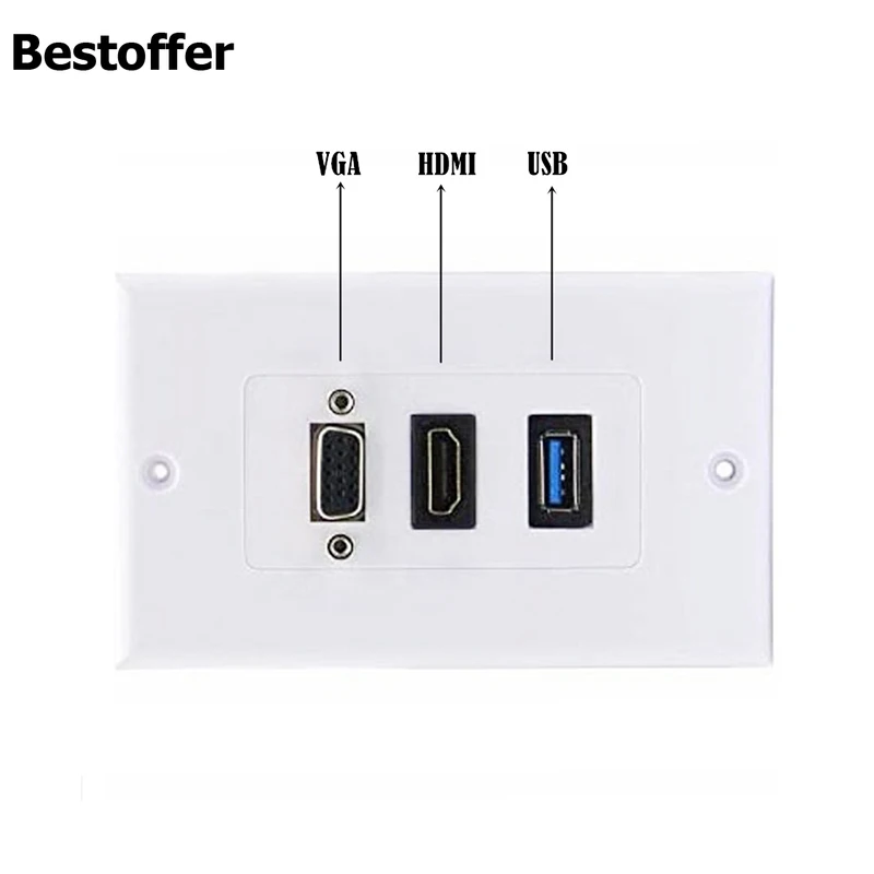 USB3.0 + VGA + HDMI-совместимая настенная пластина композитный разъем выход HDTV 4K2K 60HZ ABS настенная розетка