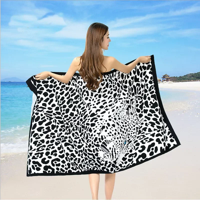 

2022 Summer Beach Towels Brand Rectangle Unisex Beach Towel Black Leopard Printed Swimming Bath Towel 180*100cm