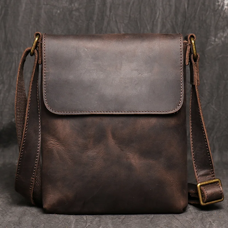 

Bags Bag Sling Men's Leather New Design Vintage Fashion Shoulder Daily Genuine Small Messenger Men Brown Dark Bag Casual For