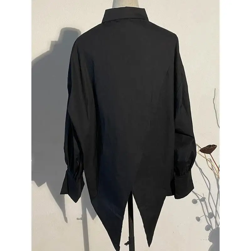 Женская Асимметричная блузка Dimanaf черная Свободная рубашка с отложным