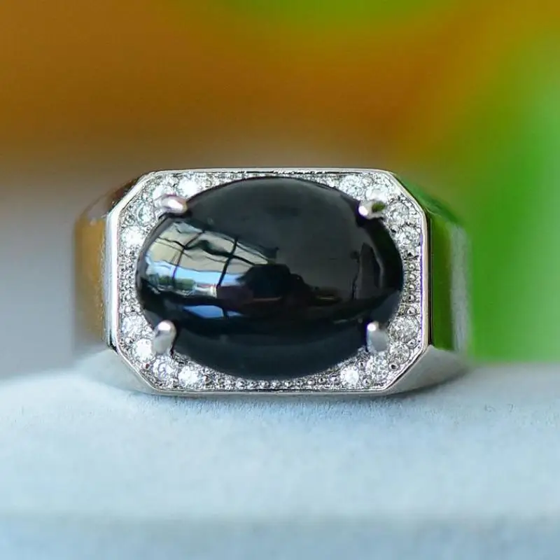 

Кольцо из черного нефрита для мужчин и женщин, ювелирные изделия из натурального китайского нефрита, нефрита, камня овальной формы