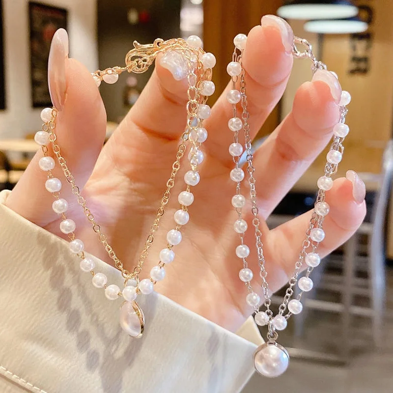 

Модный новый жемчужный двухслойный браслет для женщин и девушек цепочка золотого цвета Очаровательная подвеска Женская бижутерия подароч...