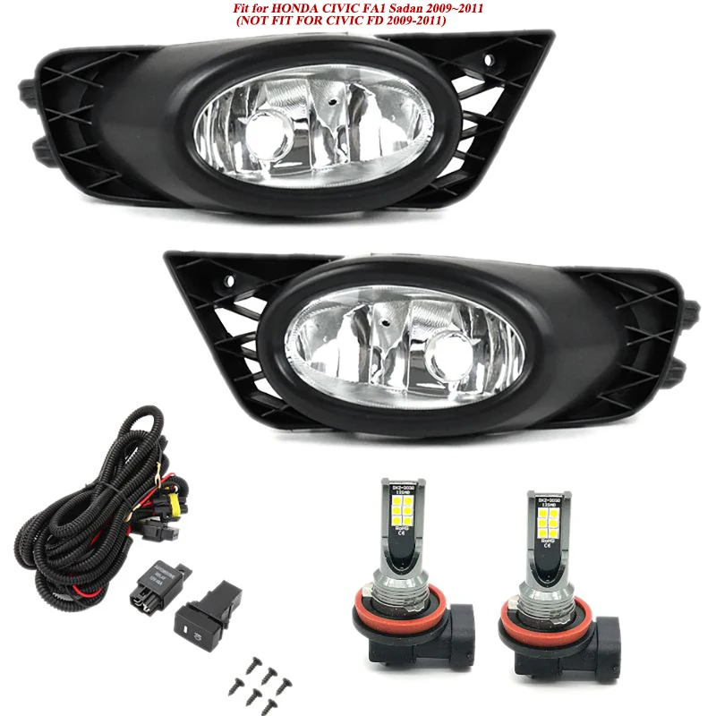 

1 шт., комплект противотуманных фар переднего бампера автомобиля со светодиодной белой лампочкой для Honda Civic 2009-2013, автомобильные аксессуары