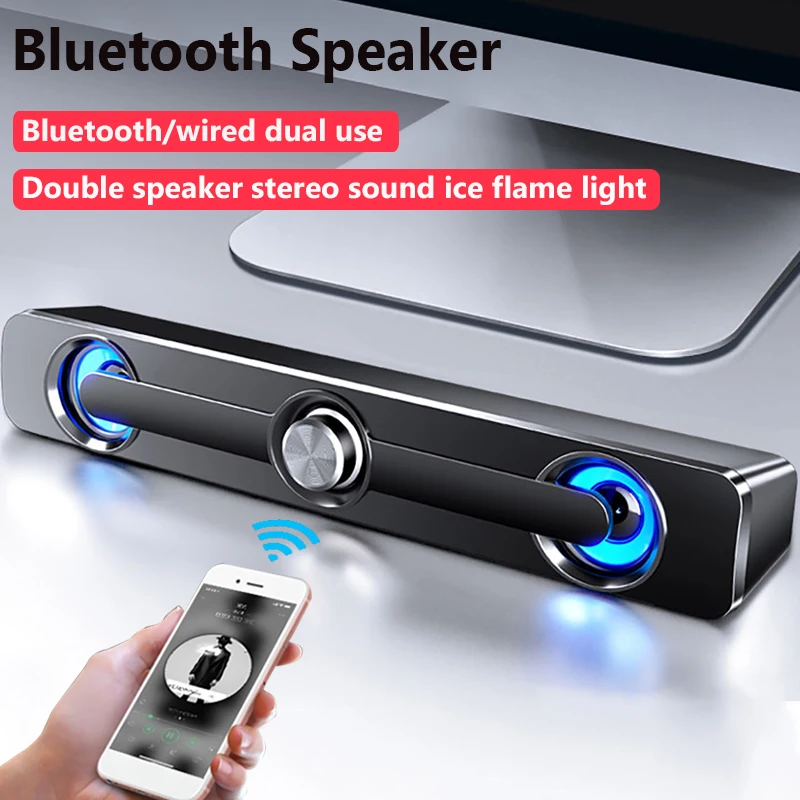 

USB Wired Powerful Computer Speaker Bar Stereo Subwoofer Bass Speaker Surround Sound Box LED For PC Laptop Phone Tablet MP3