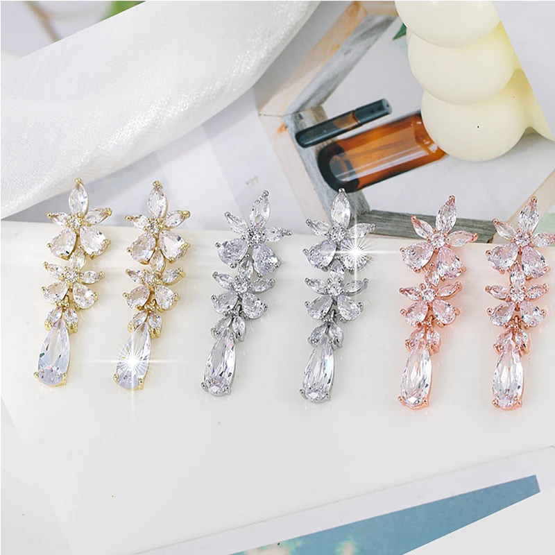 

Bohemian Style Floral Pear-shaped Earrings Cubic Zirconia Atmospheric Luxury Women's Jewelry CZ Crystal Elegant Women's Earrings