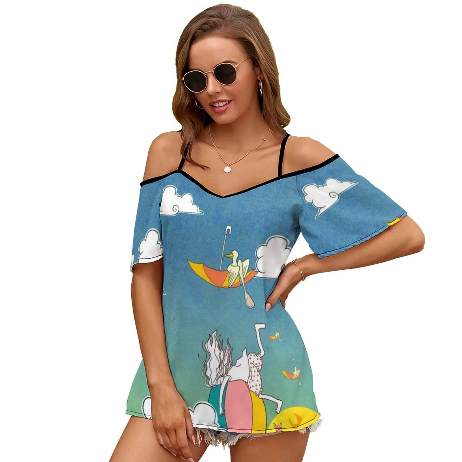 Женская футболка с круглым вырезом коротким рукавом и принтом |