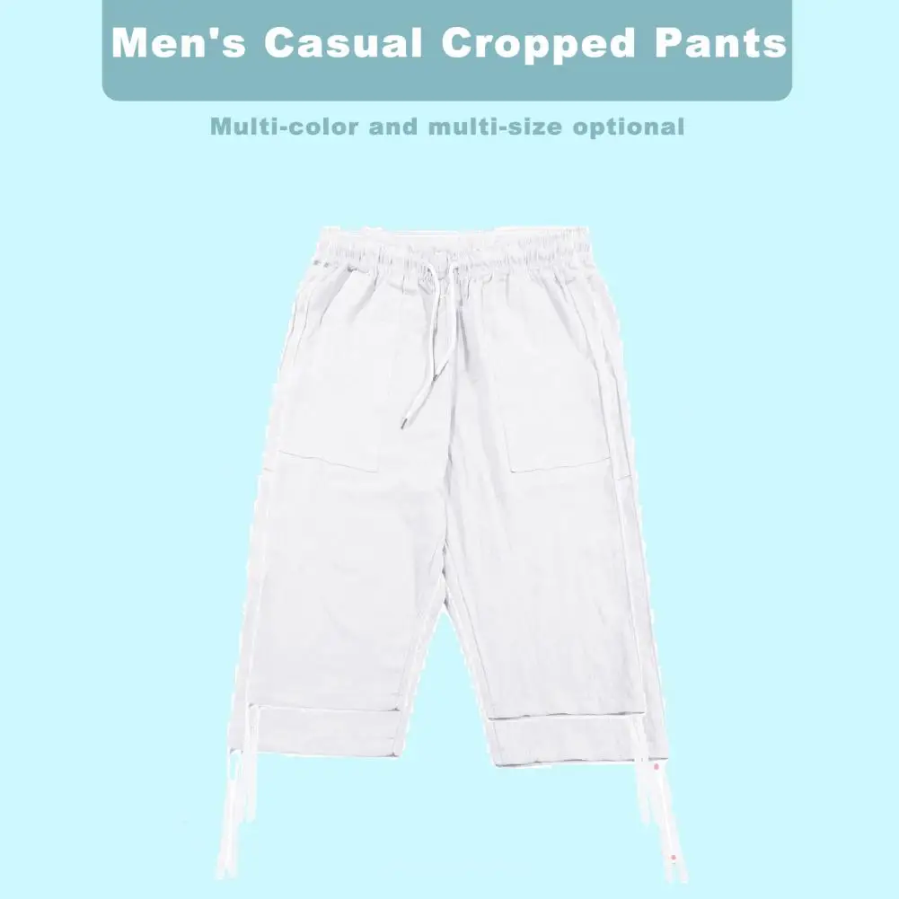 

Simple Men Shorts Mid-rise Comfy Men Wide Leg Cropped Trousers Solid Color Casual Pants Daily Garment