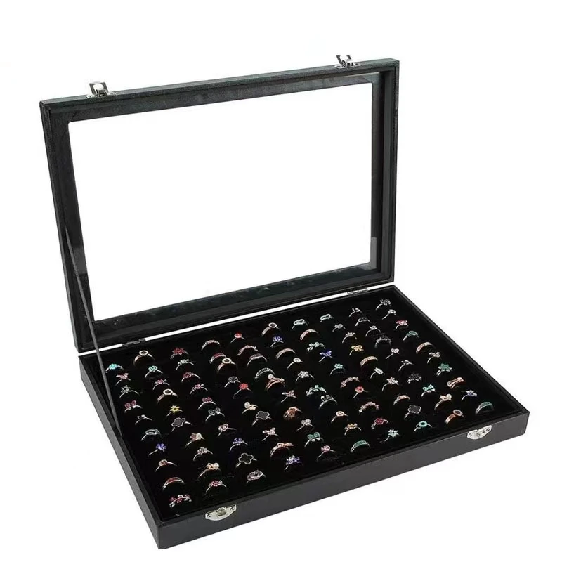 100-Bit Earrings Storage Boxes PU Leather Black Large Earrings Earrings Stall Jewelry Display Box Factory Wholesale