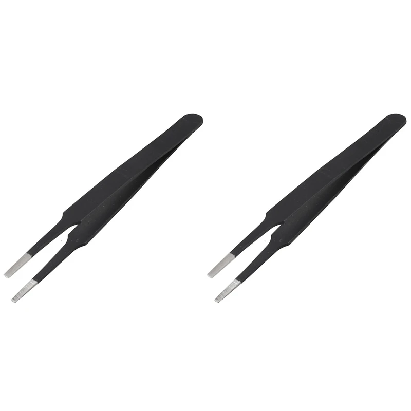 

2X Anti-Static Flat Square Tip Stainless Steel Straight Tweezers 4.7 Inch Long Black