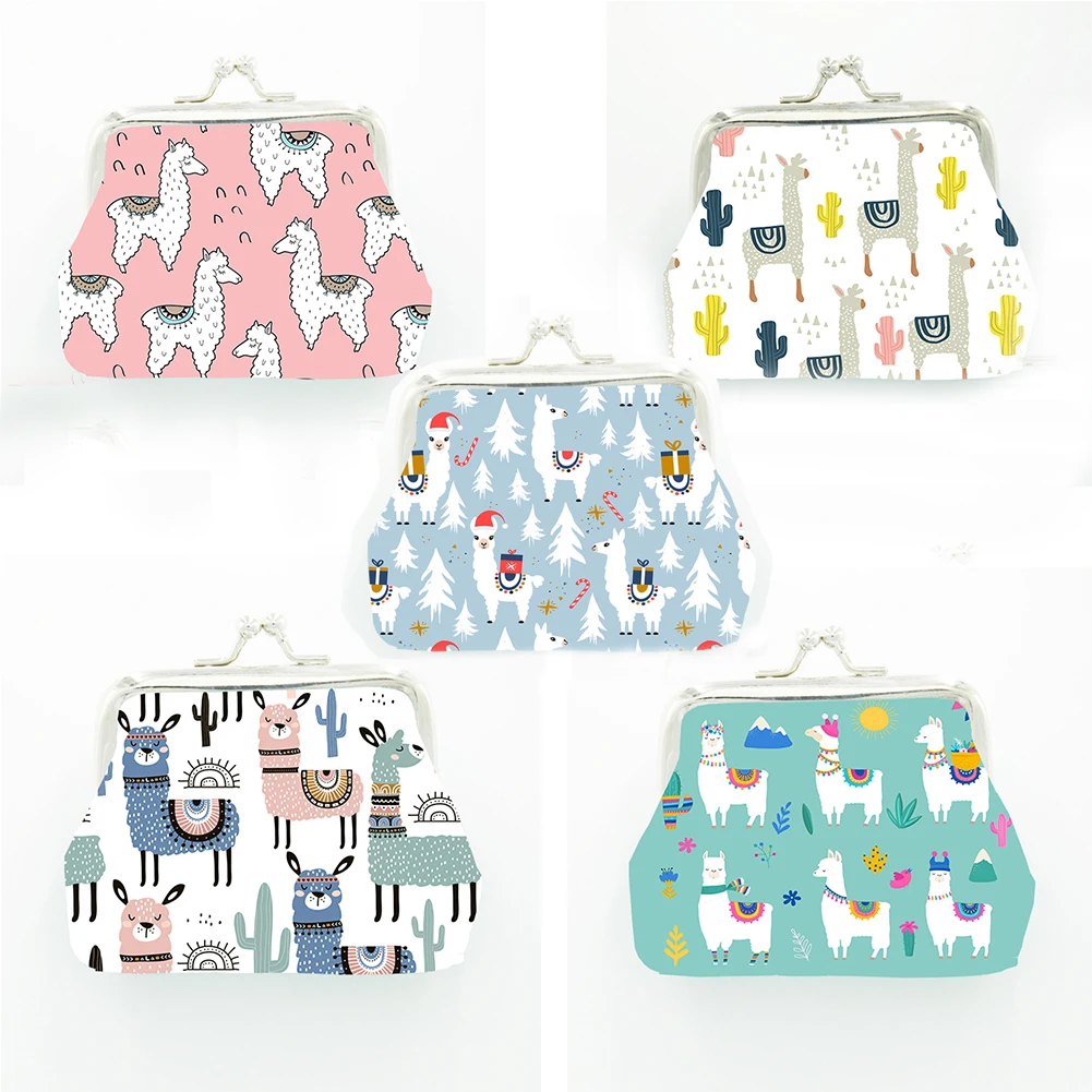 

Creative Women Wallet Alpaca Printed Mini Coin Purse Card Bag Female Small Wallet Key Case Cartoon Storage Bags