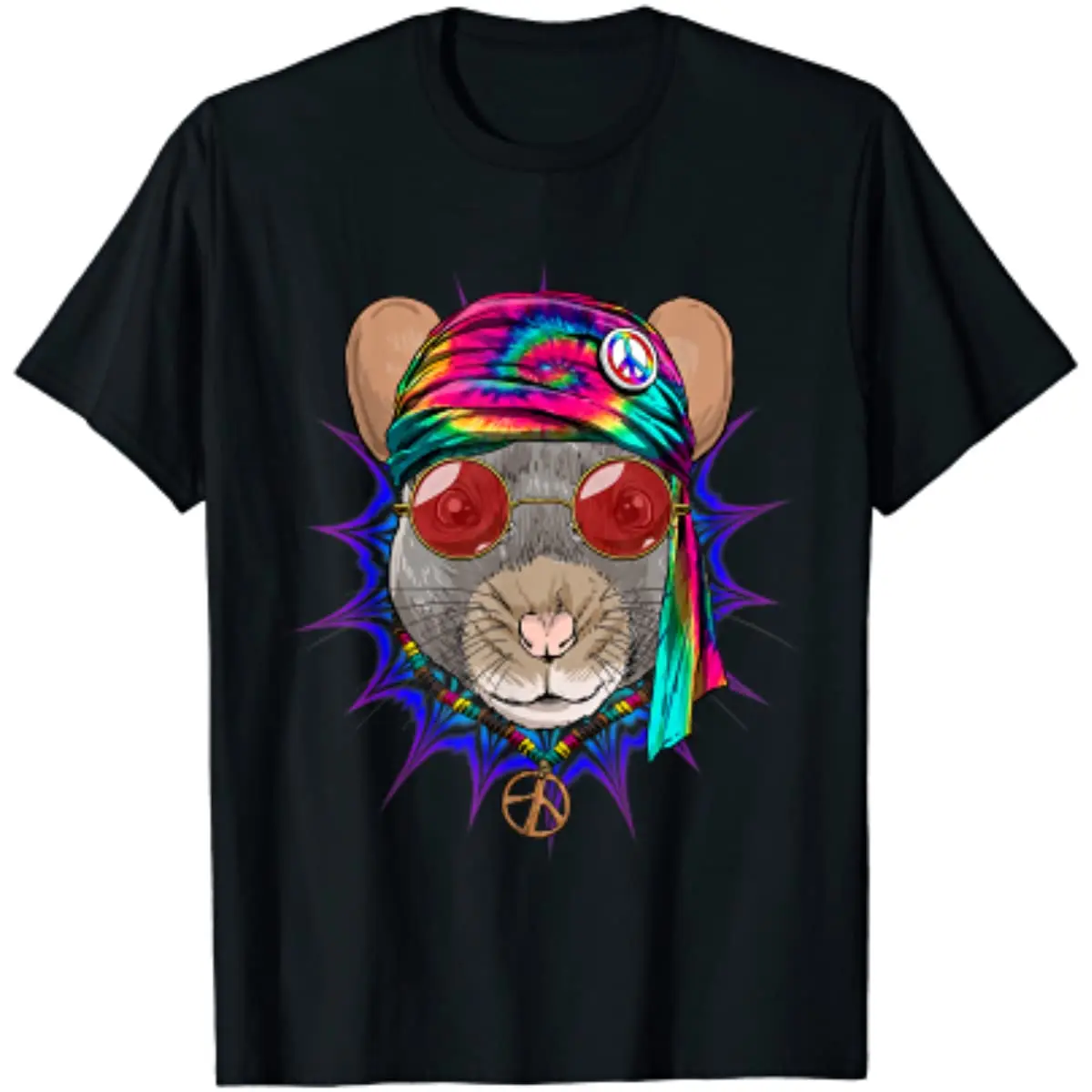 

Hippie Rat Mouse Tie Dye Peace Sign Psychedelic Animal Lover T-Shirt Cotton Four Seasons Daily Tees Men Clothing T Shirts